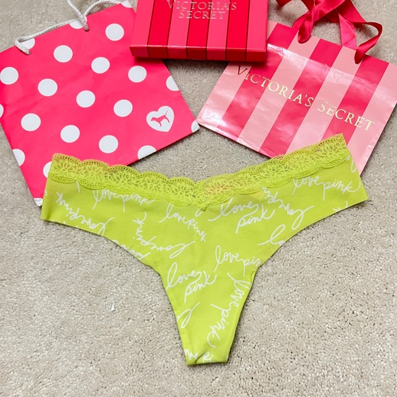 PINK Victoria's Secret Other - Victoria’s Secret PINK Sexy Yellow Logo smooth no show Thong Panties VS Large L